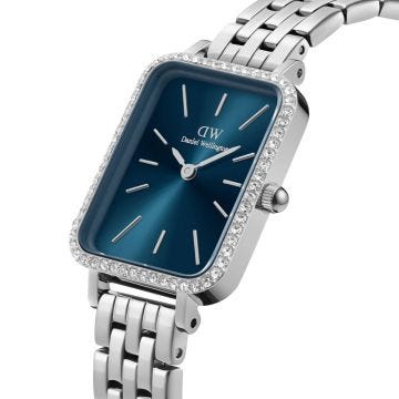Quadro Lumine Bezel 5 Link Blue Dial 20x 26mm Quartz Silver Stainless Steel Watch