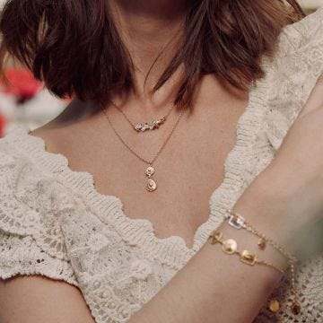 Gold Plated Heart & Flower Drop Necklace