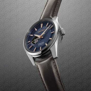 Seiko Sharp Edged Midnight Presage 40.2mm, Navy Blue Dial, Automatic Movement, Stainless Steel Case, Brown Leather Strap Watch SPB311J1