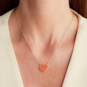 Yvone Léon 9k Yellow Gold Collier Solitaire Pm Coeur Corail Or Jaune Necklace