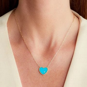 Yvone Léon 18k Yellow Gold Collier Solitaire Pm Coeur Turquoise Or Jaune Necklace