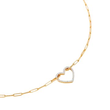 Yvonne Léon 18k Collier Petit Coeur Diamants Or Jaune Necklace