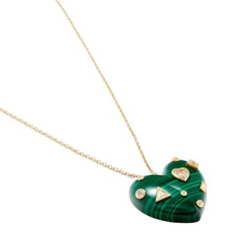 Yvone Léon 9k Pendentif Cœur Confettis Malachite Or Jaune Pendant Necklace