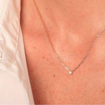 Yvonne Léon 18k White & Yellow Gold Collier Solitaire Diamant 2 Ors Necklace