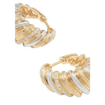 Yvonne Léon 9k Paire De Créoles Gaufrette Diamants 2 Ors Earrings