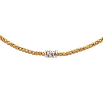18k Yellow Gold Necklace with White Gold Diamond-Set Rondels - Prima Collection
