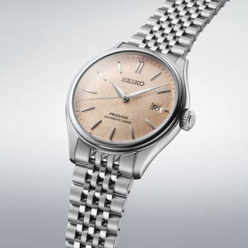Seiko Classic Series Araigaki Presage 40.2mm, Pink Dial, Automatic Movement, Stainless Steel Case, Stainless Steel Bracelet Watch SPB467J1
