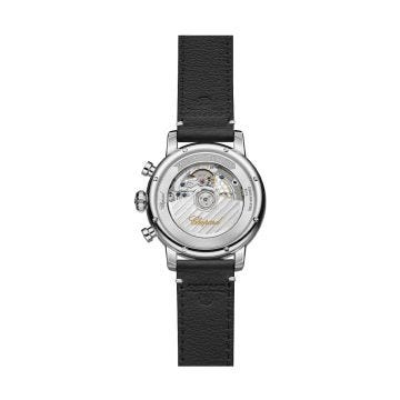 Photo of the  Chopard Mille Miglia Classic Chronograph 40.5mm Silver Dial Automatic Watch 168619-3005, showcasing a stylish silver dial, stainless steel case, and leather strap with chronograph functionality.
