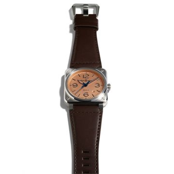 Bell & Ross BR 03 41mm, Gilt Copper Dial, Automatic Movement, Steel Case, Brown Calfskin Leather Strap Watch BR03A-GB-ST/SCA. Image one