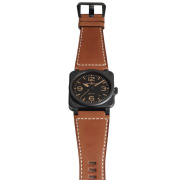 Bell & Ross BR 03 Heritage 41mm, Black Dial, Automatic Movement, Black Ceramic Case, Brown Calfskin Strap Watch BR03A-HER-CE/SCA. Image one
