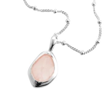 Juvi Silver Amble Large Stepping Stone Rose Quartz Pendant. Image one