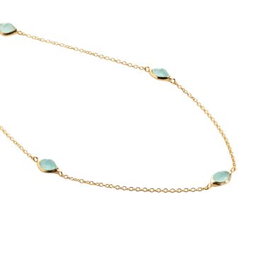 Juvi Yellow Gold Amble Stepping Stone Aqua Chalcedony Necklace. Image one