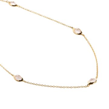 Juvi Yellow Gold Amble Stepping Stone Rose Quartz Necklace. Image one