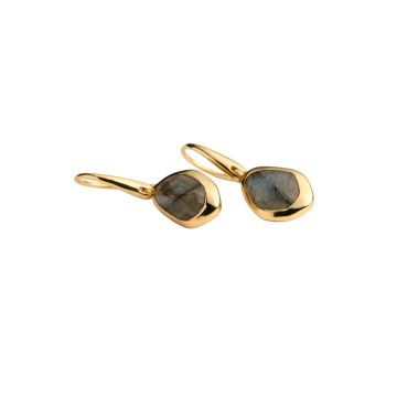 Juvi Yellow Gold Amble Pebble Labradorite Hook Earrings. Image one