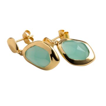 Juvi Yellow Gold Amble Large Stepping Stone Aqua Chalcedony Earrings. Image one