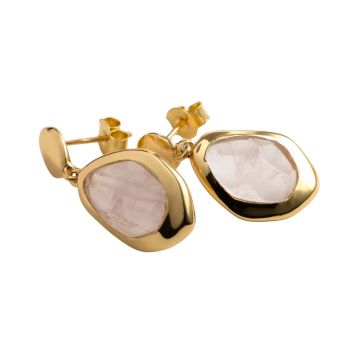 Juvi Yellow Gold Amble Large Stepping Stone Rose Quartz Earrings. Image one