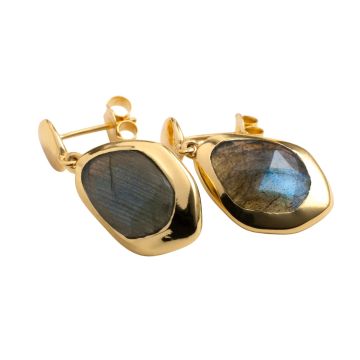 Juvi Yellow Gold Amble Large Stepping Stone Labradorite Earrings. Image one