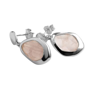 Juvi Silver Amble Large Stepping Stone Rose Quartz Earrings. Image one