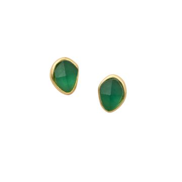 Juvi Yellow Gold Stepping Stone Green Tourmaline Stud Earrings. Image one
