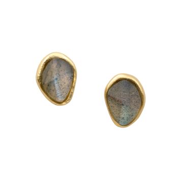 Juvi Yellow Gold Stepping Stone Labradorite Stud Earrings. Image one