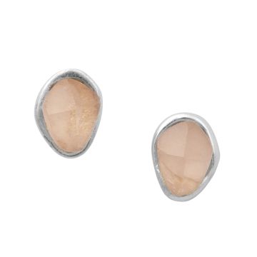 Juvi Silver Stepping Stone Rose Quartz Stud Earrings. Image one