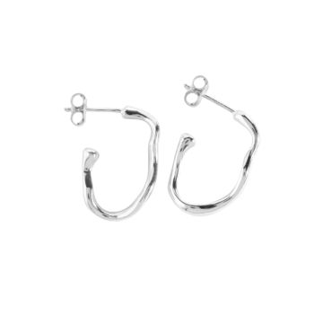 Juvi Silver Ripple Drop Hoop Earrings. Image one