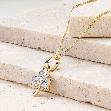 14k Yellow Gold Lab Grown Diamond Shamrock Necklace