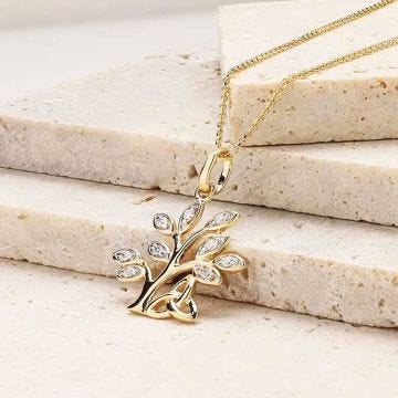 14k Yellow Gold Lab Grown Diamond Tree of Life Necklace