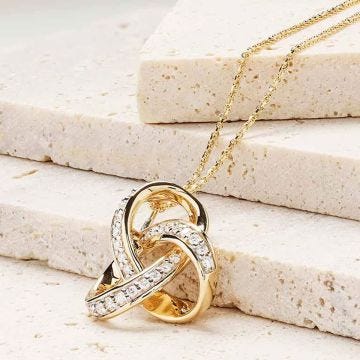 14k Yellow Gold Lab Grown Diamond Celtic Love Knot Necklace