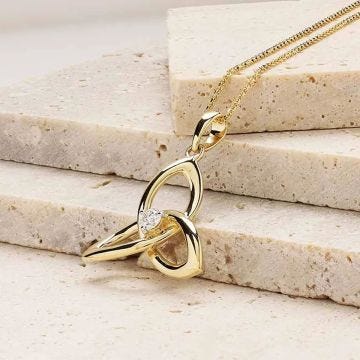 14k Gold with Round Lab Grown Diamond Celtic Knot Necklace