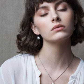Juvi Yellow Gold Mabel Pearl Drop Earrings. Image one