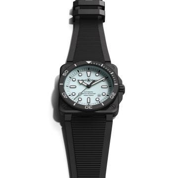 Bell & Ross BR 03 Diver Full Lum Ceramic 42mm, Light Blue Dial, Automatic Movement, Matt Black Ceramic Case, Black Rubber Strap Watch BR03A-D-LM-CE/SRB. Image one