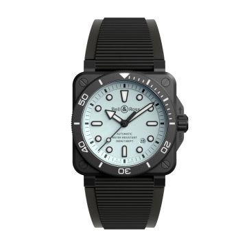 Bell & Ross BR 03 Diver Full Lum Ceramic 42mm, Light Blue Dial, Automatic Movement, Matt Black Ceramic Case, Black Rubber Strap Watch BR03A-D-LM-CE/SRB. Image one