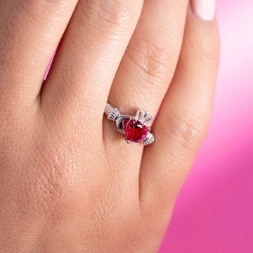 July Birthstone Ruby Claddagh Ring Size 8