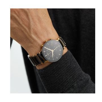 Rado Centrix Chronograph 40.0 mm Black Dial Black Yellow Gold Bracelet Watch R30134162