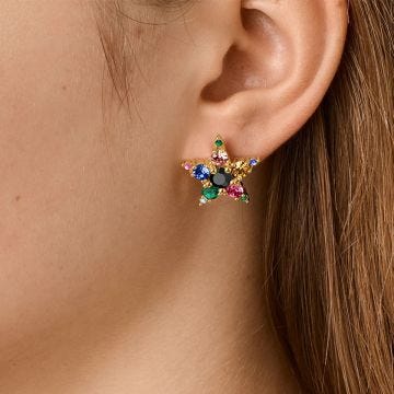 Dyrberg/Kern Cana Gold Toned Muliti Crystal Star Stud Earrings