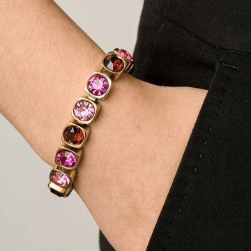 Dyrberg/Kern Conian Gold Toned Stainless Steel Wine Pink Crystal Bracelet