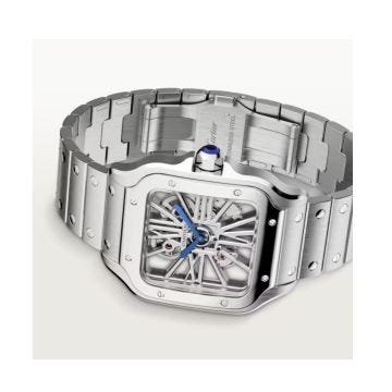 Cartier Santos Skeleton Large 39.8mm Silver Dial Manual Winding Steel Bracelet Watch WHSA0015