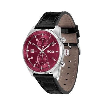 Pilot 44mm Purple Dial Quartz Leather Strap Watch