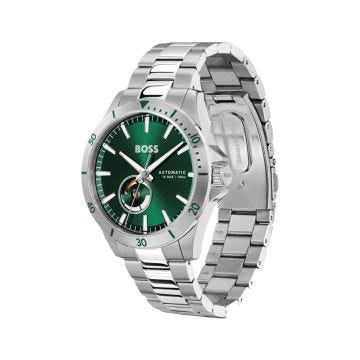 Hugo Boss Troper 44mm Green Dial Automatic  Stainless Steel Bracelet Watch HB1514200