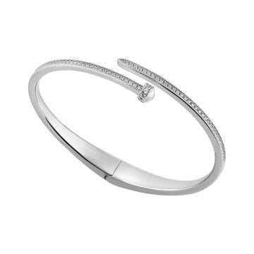 Sterling Silver 58mm Cubic Zirconia Nail Bangle Bracelet