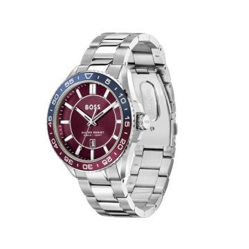 Hugo Boss Runner 43mm Burgundy Dial Quartz Stainless Steel Bracelet Watch HB1514209