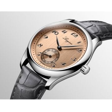Master Collection 38.5mm, Salmon Dial, Automatic Movement, Stainless Steel Case, Grey Leather Strap Watch