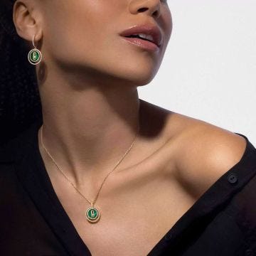 18K Yellow Gold Lucky Move Malachite Diamond Necklace