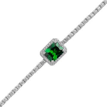 Sterling Sivler Cubic Zirconia Green Cushion Cut Center Stone Tennis Bracelet