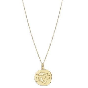 9k Yellow 16mm Zodiac Pisces Gold Pendant Necklace