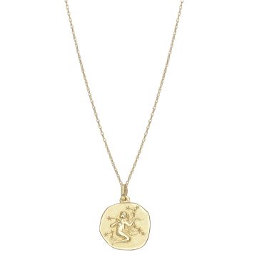 9k Yellow 16mm Zodiac Virgo Gold Pendant Necklace