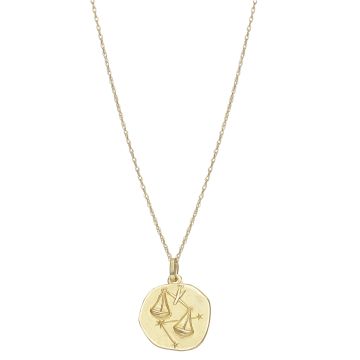 9k Yellow 16mm Zodiac Libra Gold Pendant Necklace