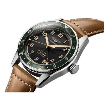 Spirit Zulu Time 39mm Black Dial Ceramic Bezel Automatic Leather Strap Watch