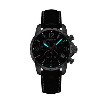 DS Podium Chronograph 1/10 sec 41mm Black Dial Quartz Brown Leather Strap Watch